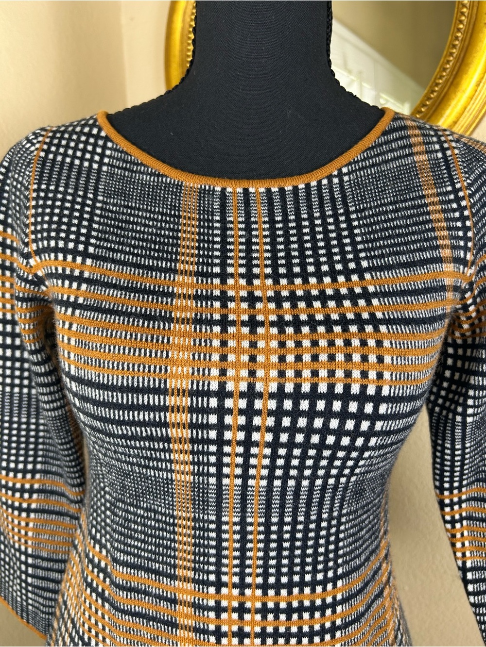 Ann Taylor Petite Glen Plaid 3/4 Sleeve Sweater Dress, XXSP, XXS